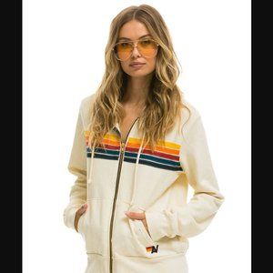 Aviator Nation Five Stripe Hoodie Vintage White Size Medium